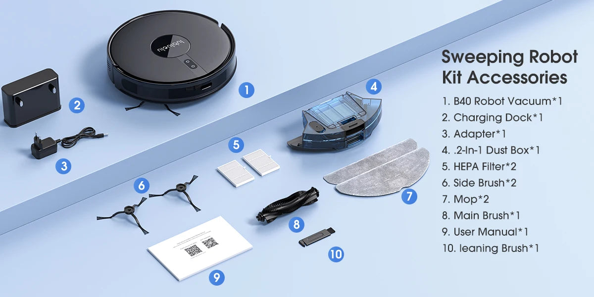 Robot Vacuum and Mop Cleaner with Smart Mapping 7500Pa Suction App Control and 180 Min Runtime