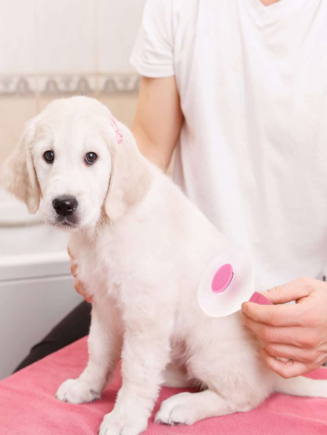 Pet Grooming Kit with Automatic Cleaning Brush, Shedding Tool, and Dematting Comb