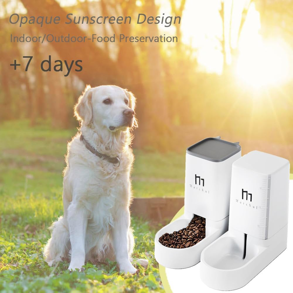 Cat Dog Feeder and Waterer Pet Self-Dispensing, Cat Food Dispenser, Automatic Cat Feeders, Outdoor Sun Protection Design Gravity Food Feeder and Waterer Set (Feeder+Waterer)