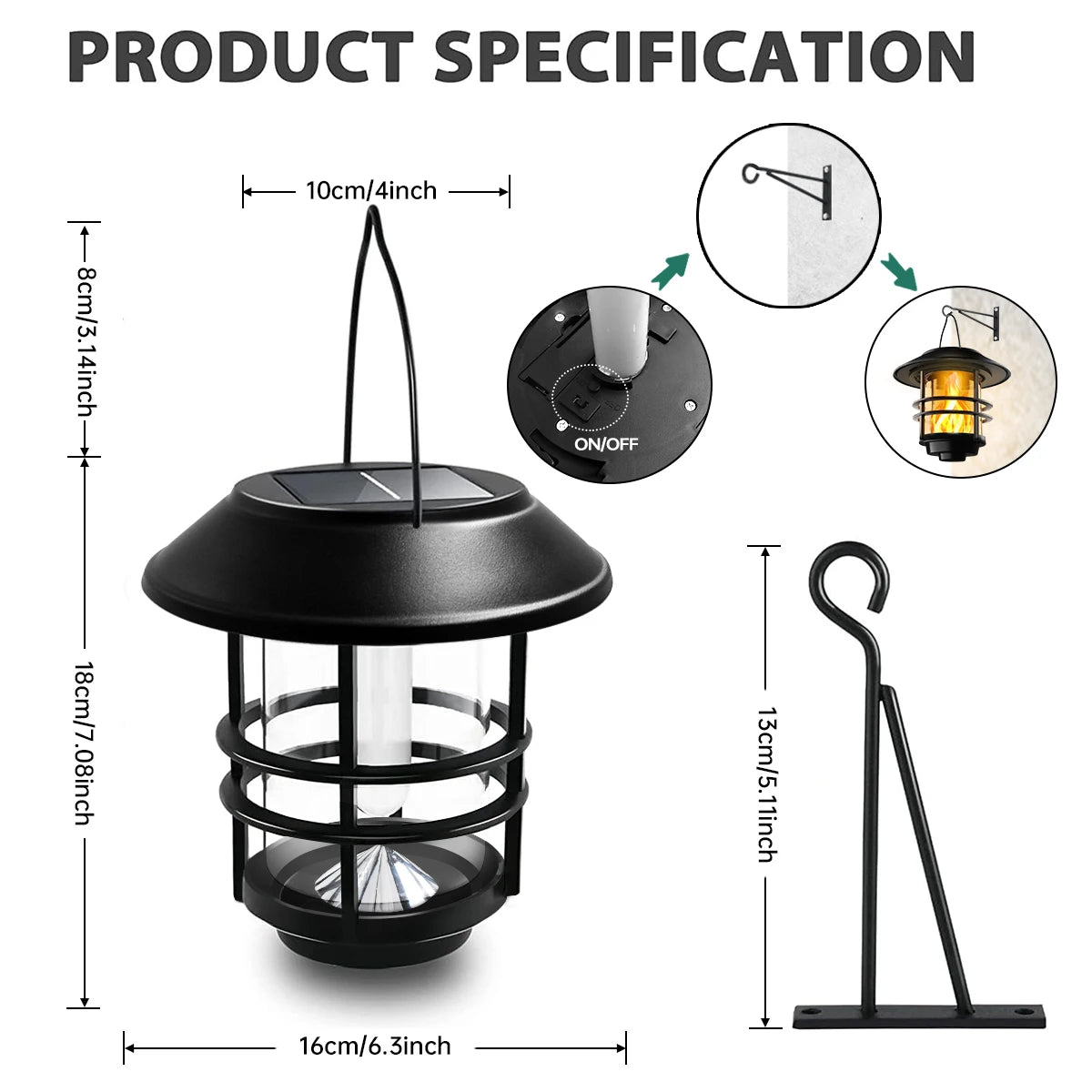 Waterproof Solar Hanging Lantern LED Flame Effect Outdoor Light for Garden Patio Fence Decor
