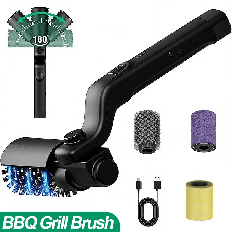 Electric BBQ Grill Brush with 3-Speed Settings and Adjustable 180° Head, Rechargeable Grill Cleaner