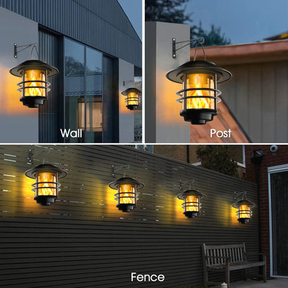Waterproof Solar Hanging Lantern LED Flame Effect Outdoor Light for Garden Patio Fence Decor