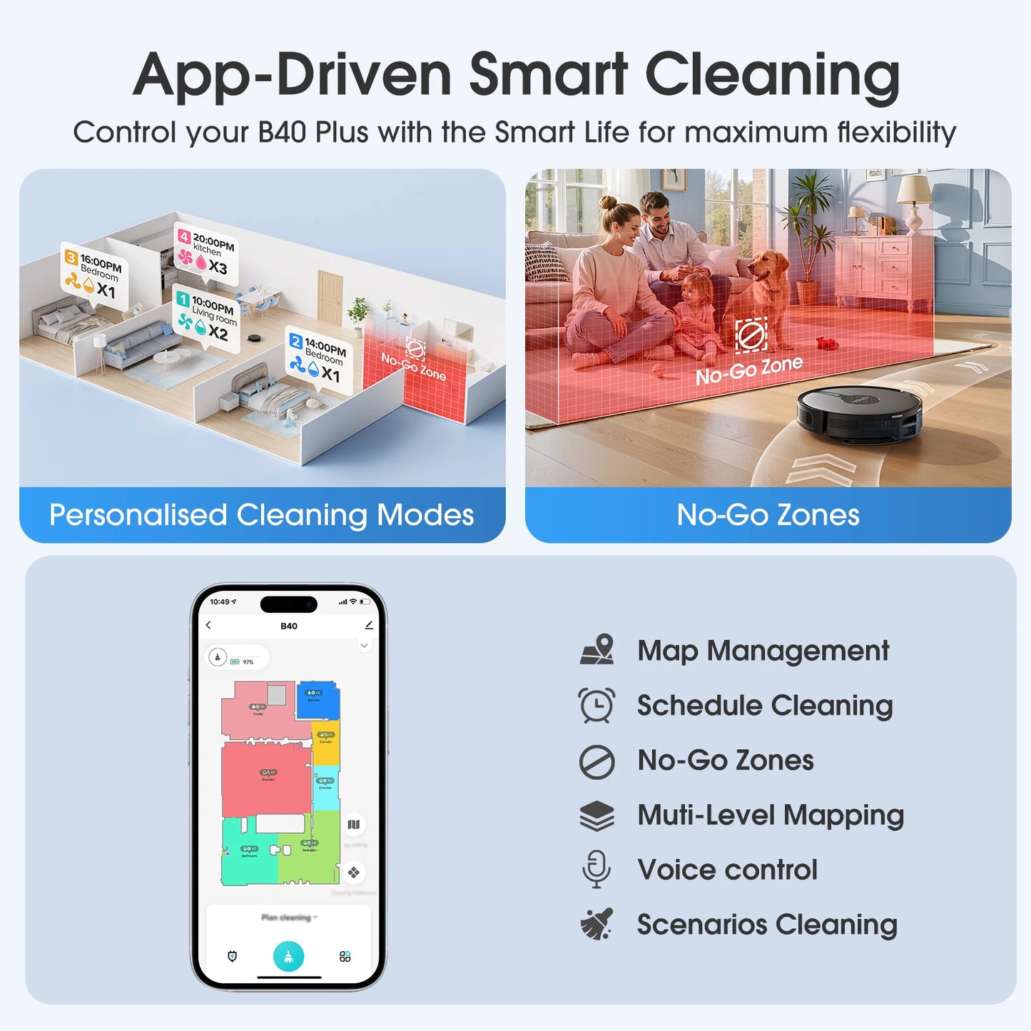 Robot Vacuum and Mop Cleaner with Smart Mapping 7500Pa Suction App Control and 180 Min Runtime