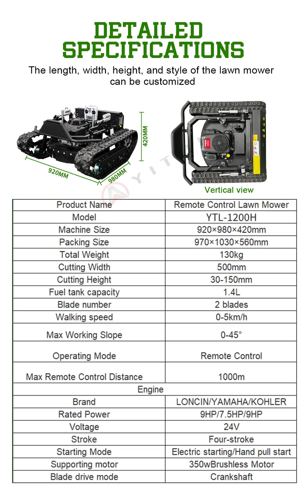 All Terrain Robotic Lawn Mower with Remote Control and Heavy Duty Rubber Tracks