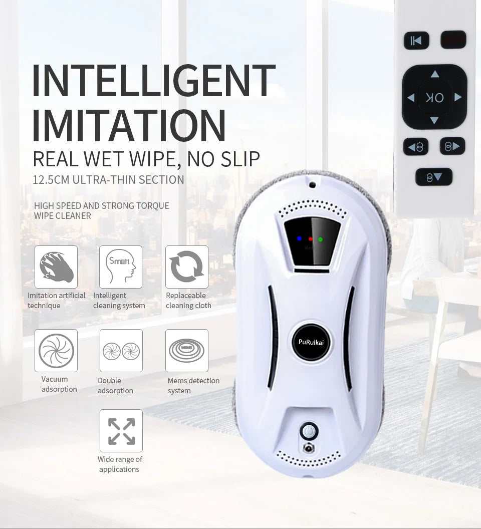 Automatic Window Cleaning Robot Ultra Thin Glass Cleaner with Remote Control Safety Rope and Wipes