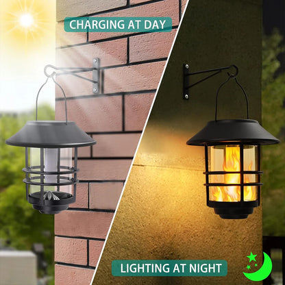 Waterproof Solar Hanging Lantern LED Flame Effect Outdoor Light for Garden Patio Fence Decor