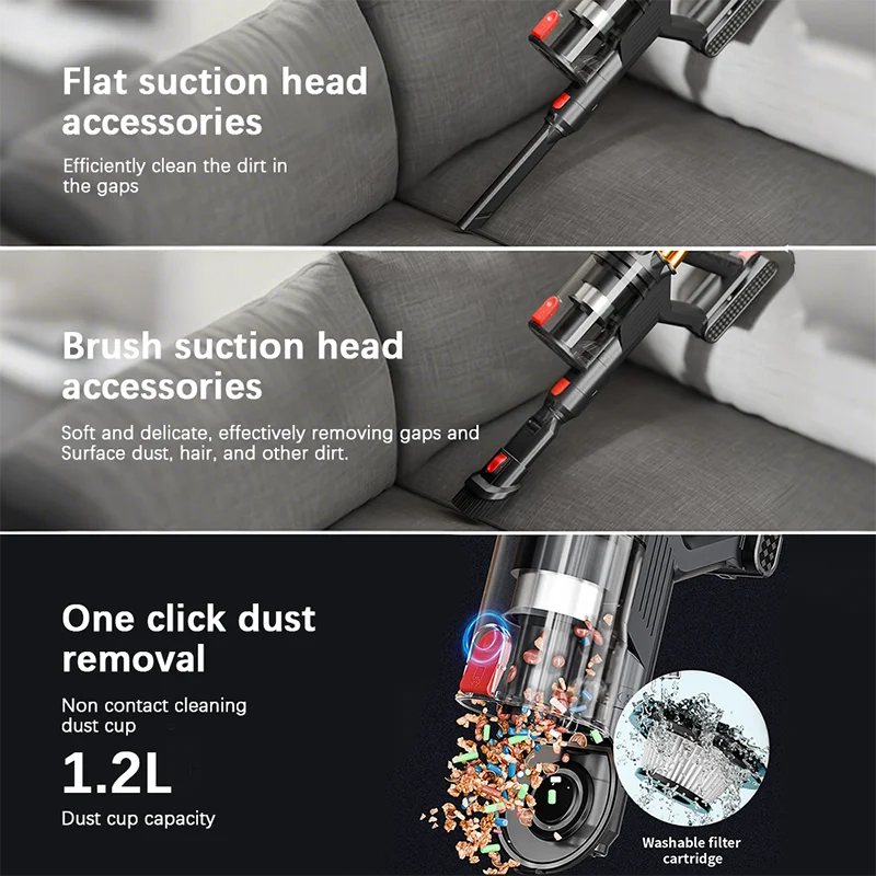 Cordless Handheld Vacuum Cleaner 550W 55kPa with Smart Display 3 Power Modes and Removable Battery
