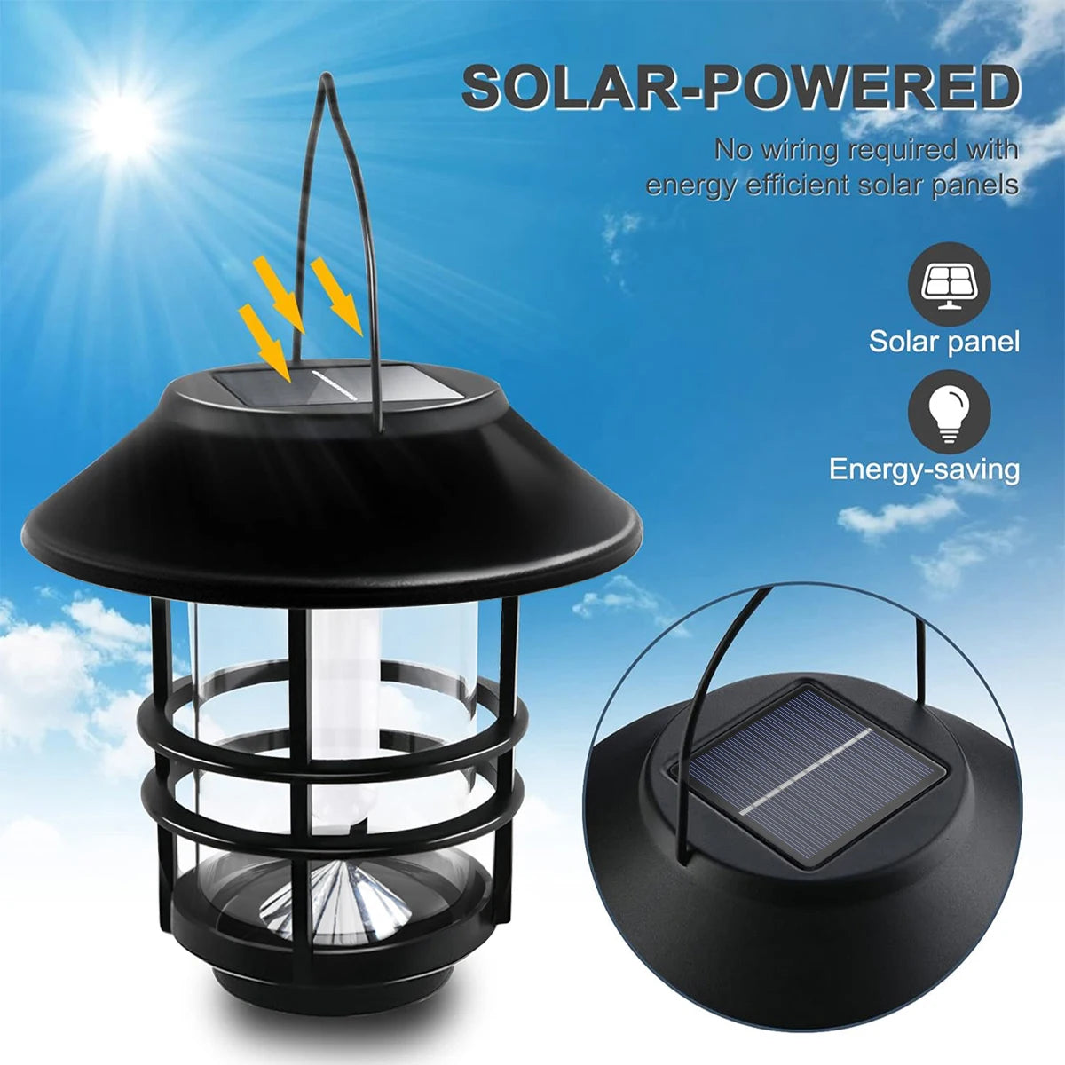 Waterproof Solar Hanging Lantern LED Flame Effect Outdoor Light for Garden Patio Fence Decor