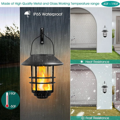 Waterproof Solar Hanging Lantern LED Flame Effect Outdoor Light for Garden Patio Fence Decor