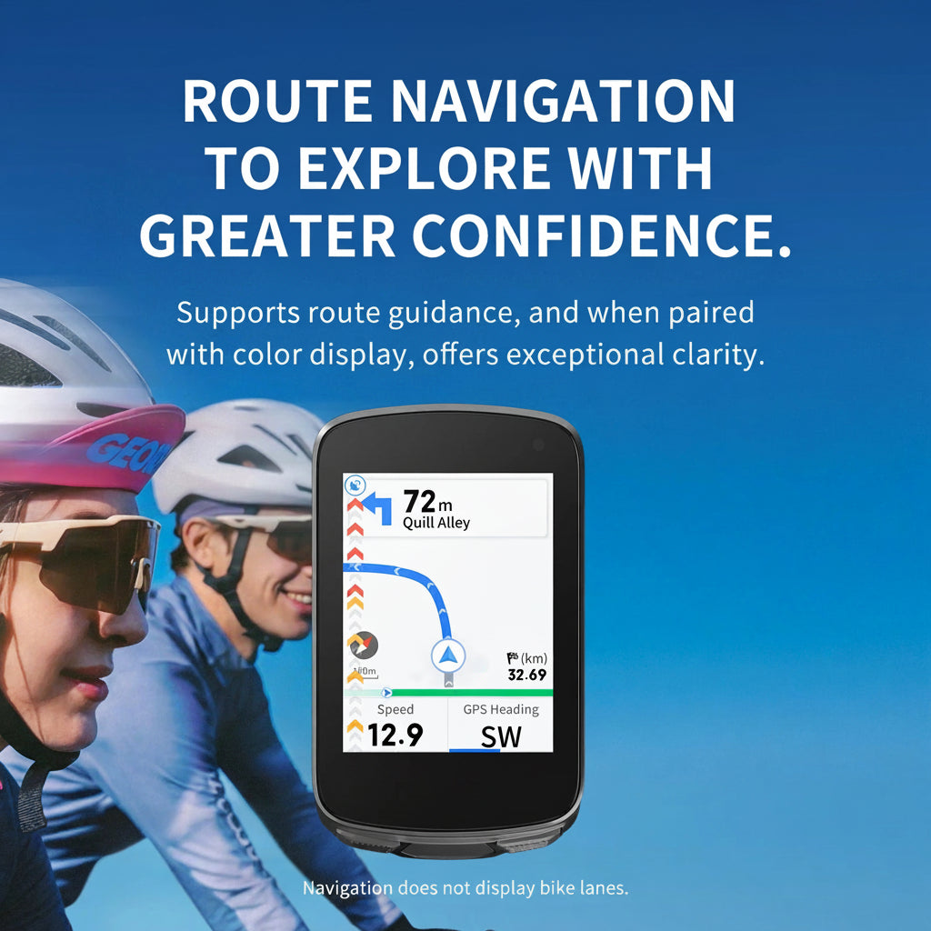 Wireless GPS Bike Computer 2.8 Inch Display Cycling Speedometer with Route Navigation WiFi ANT+