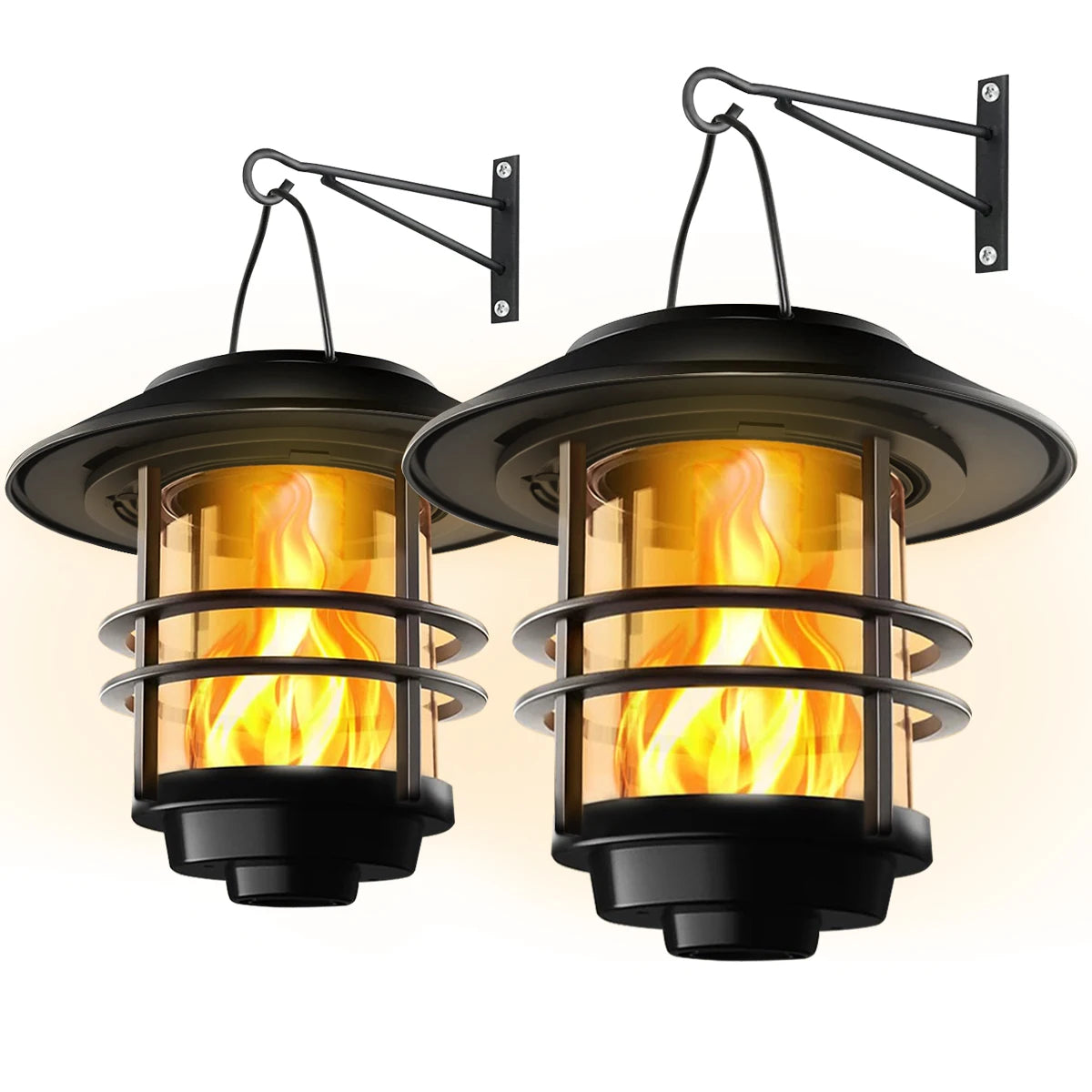 Waterproof Solar Hanging Lantern LED Flame Effect Outdoor Light for Garden Patio Fence Decor