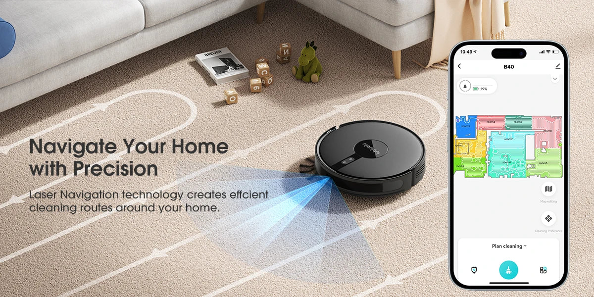 Robot Vacuum and Mop Cleaner with Smart Mapping 7500Pa Suction App Control and 180 Min Runtime