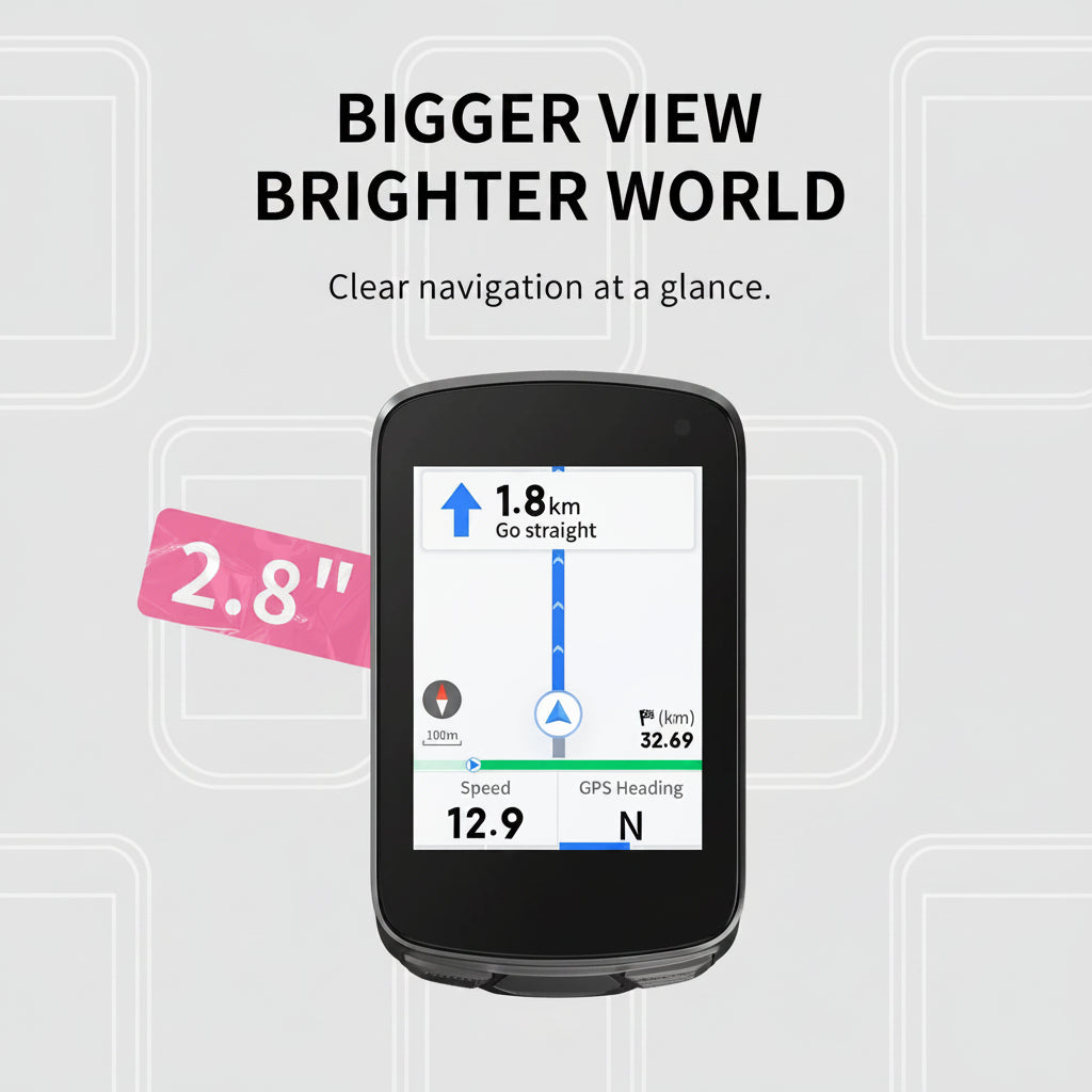 Wireless GPS Bike Computer 2.8 Inch Display Cycling Speedometer with Route Navigation WiFi ANT+