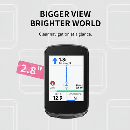 Wireless GPS Bike Computer 2.8 Inch Display Cycling Speedometer with Route Navigation WiFi ANT+