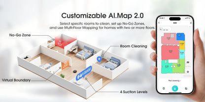 Robot Vacuum and Mop Cleaner with Smart Mapping 7500Pa Suction App Control and 180 Min Runtime