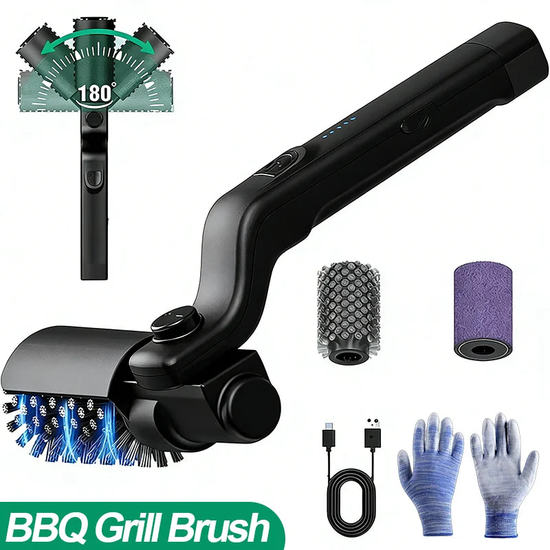 Electric BBQ Grill Brush with 3-Speed Settings and Adjustable 180° Head, Rechargeable Grill Cleaner