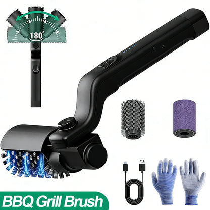 Electric BBQ Grill Brush with 3-Speed Settings and Adjustable 180° Head, Rechargeable Grill Cleaner