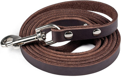 Leather Dog Leash - Genuine Material Leather Leash for All Pet Sizes - Leather Leash for Dogs - Pet Lead - Distressed Leather Leash - 5 Ft Premium Quality Dog Leash - Soft Leather Leash