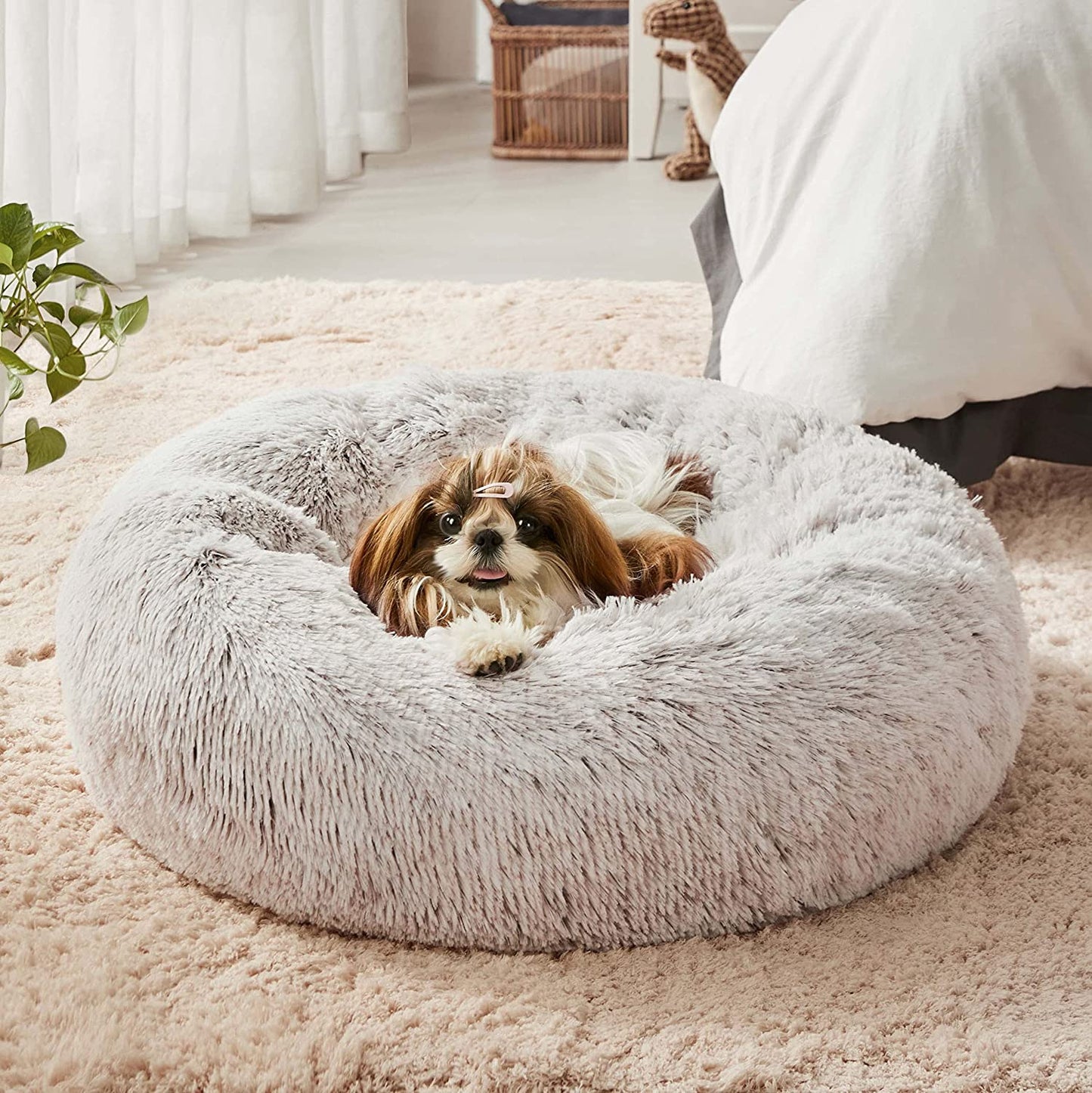 Western Home Faux Fur Dog Bed & Cat Bed, Original Calming Dog Bed for Small Medium Pet, anti Anxiety Donut Cuddler round Warm Bed for Dogs with Fluffy Comfy Plush Kennel Cushion(20",24",27")